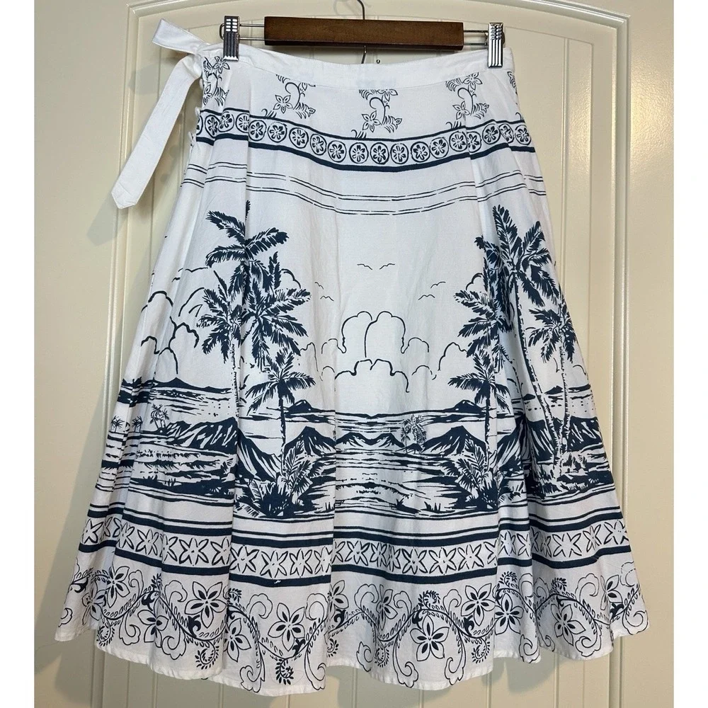 Roxy A-line Midi Skirt Cotton Tropical Print Boho‎ Beach Resort Spring Sz 0